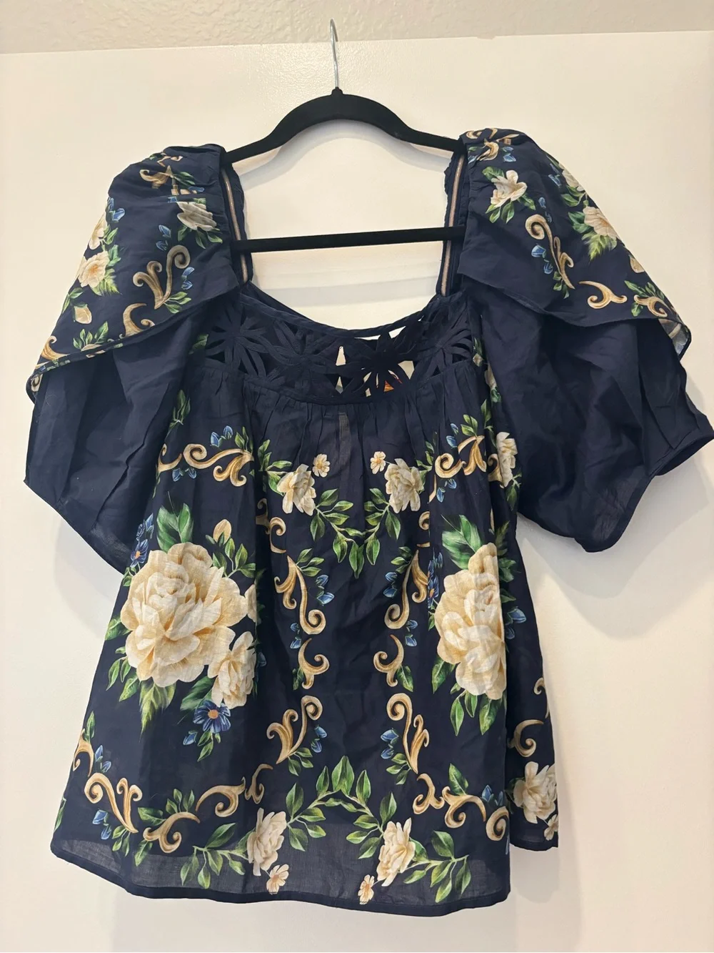 NWT FARM Rio Gardenia Floral Off-Shoulder Puff Sleeve Blouse a-line relaxed fit